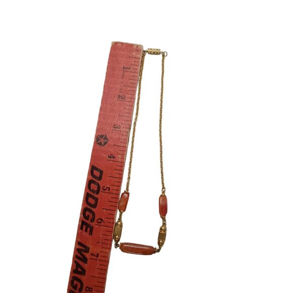 Amber Gold Tone Short Choker Necklace Gold Square & Round Beads Vintage RARE - Picture 4 of 13